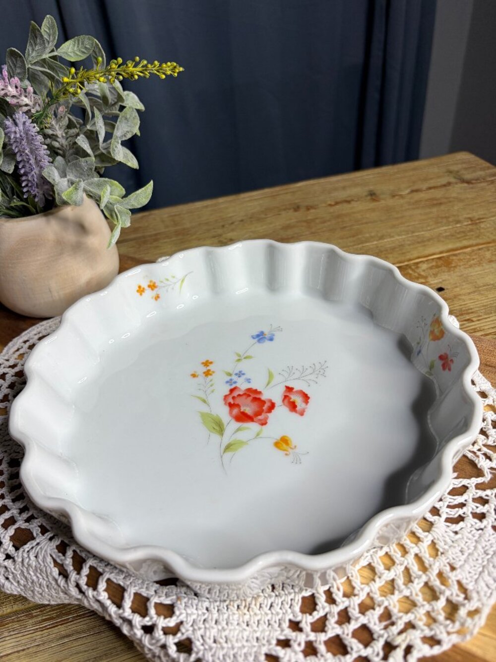 Vintage Hearthside Poppy Garden Porcelain Quiche Dish 9" Bake N Serve Japan